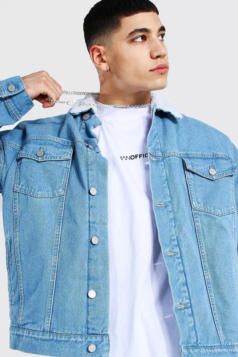 Oversized Borg Lined Denim Jacket boohooMAN USA